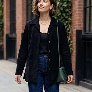 Lana Lee Canada Minimalist Black Suede Like Buttery Button Down Shirt Jacket